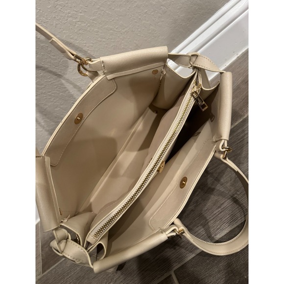 Mellow World Satchel PETA-Approved Vegan Faux Leather Bow Beige BNWT - Picture 3 of 6